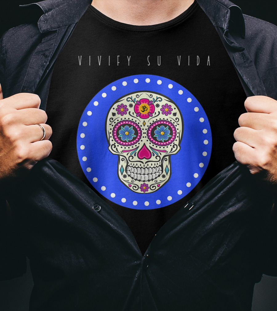 Vivify Su Vida Sugar Skull Blue Circle T-Shirt