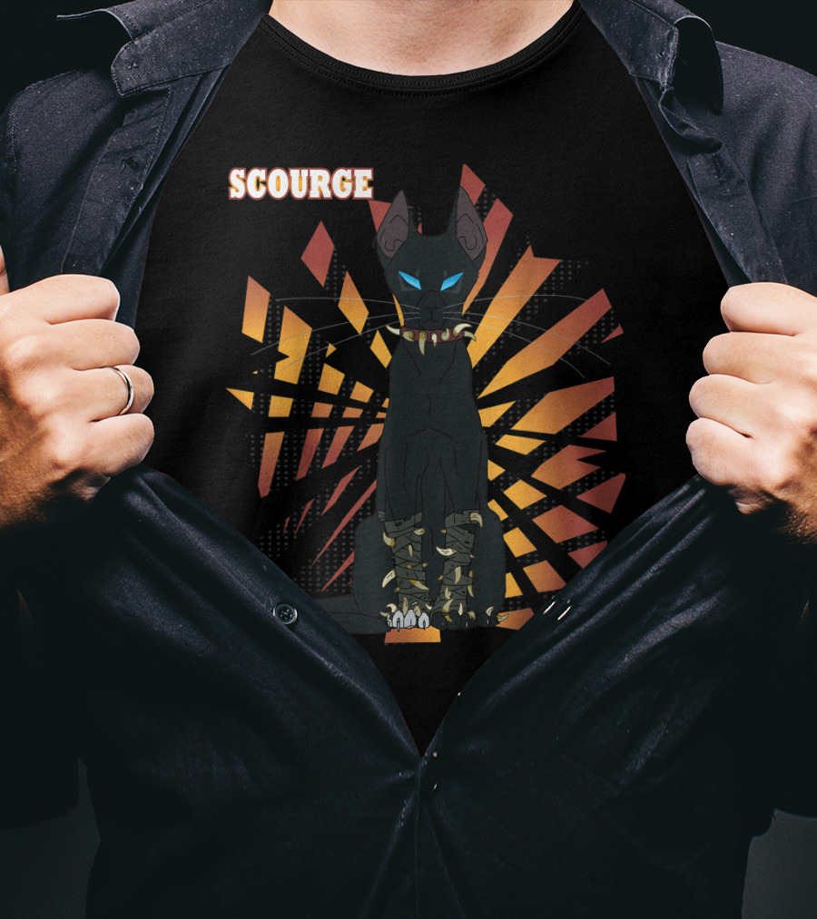 Scourge From Warrior Cats Series With Dark Geometric Background And Bright Eyes T-Shirt