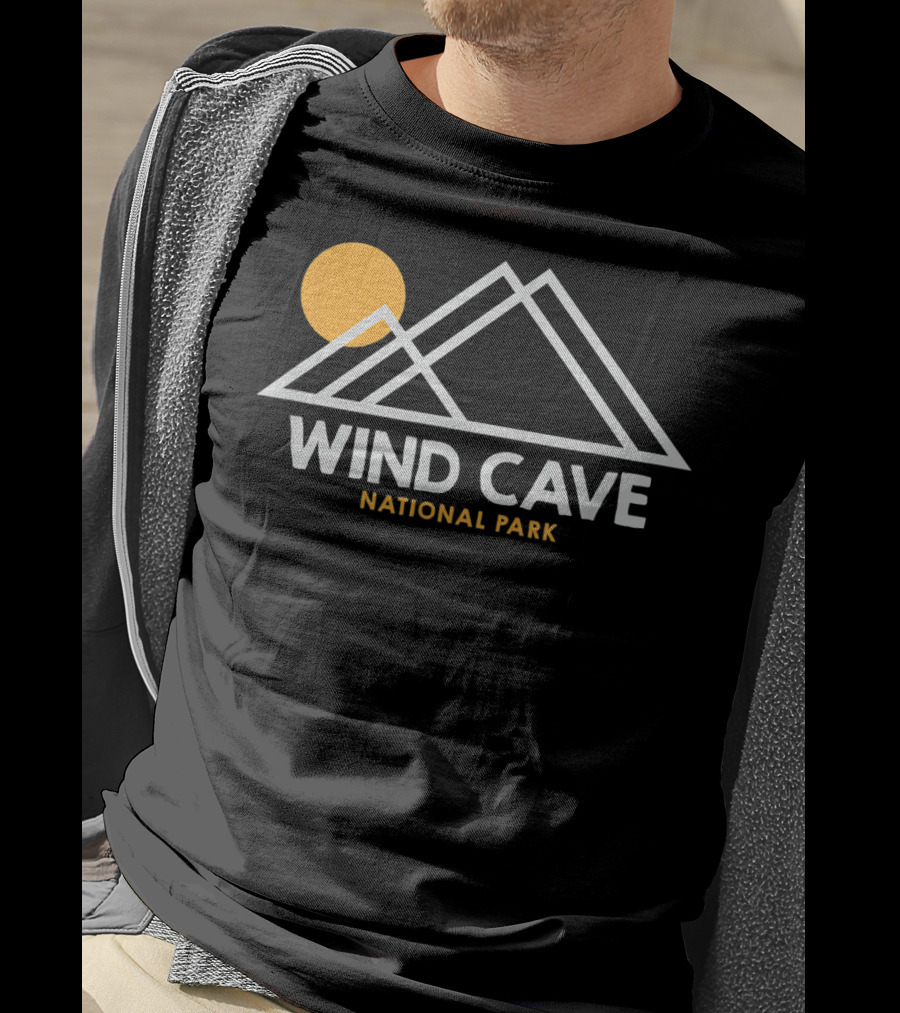 Wind Cave National Park South Dakota Outline Mountain Sun T-Shirt