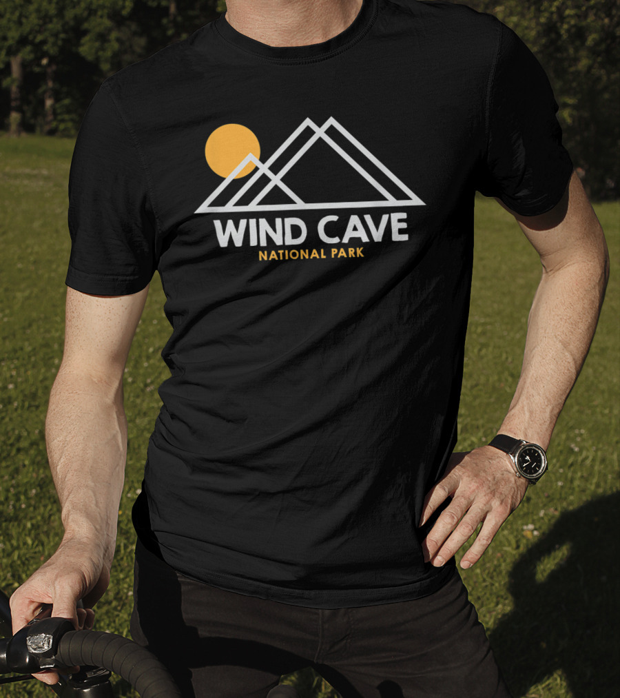 Wind Cave National Park South Dakota Outline Mountain Sun T-Shirt