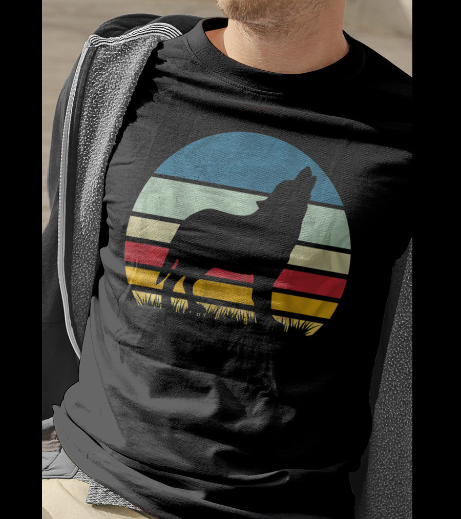 Retro Wolf Silhouette Vintage Sunset Stripes T-Shirt