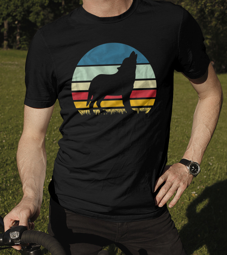 Retro Wolf Silhouette Vintage Sunset Stripes T-Shirt