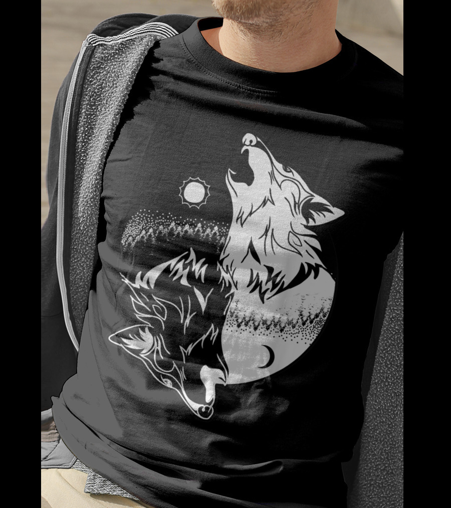 Yin Yang Skoll Tribal Wolf Sun Moon T-Shirt