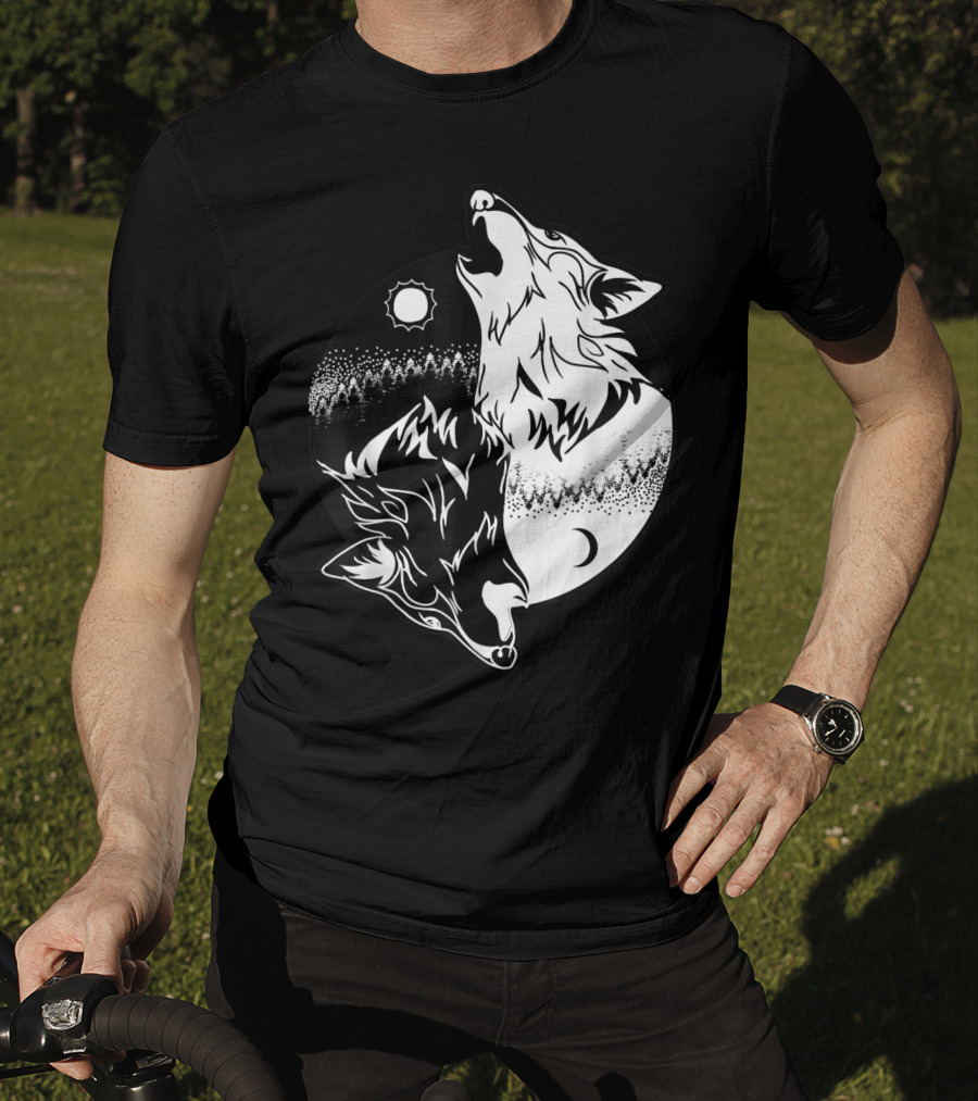 Yin Yang Skoll Tribal Wolf Sun Moon T-Shirt