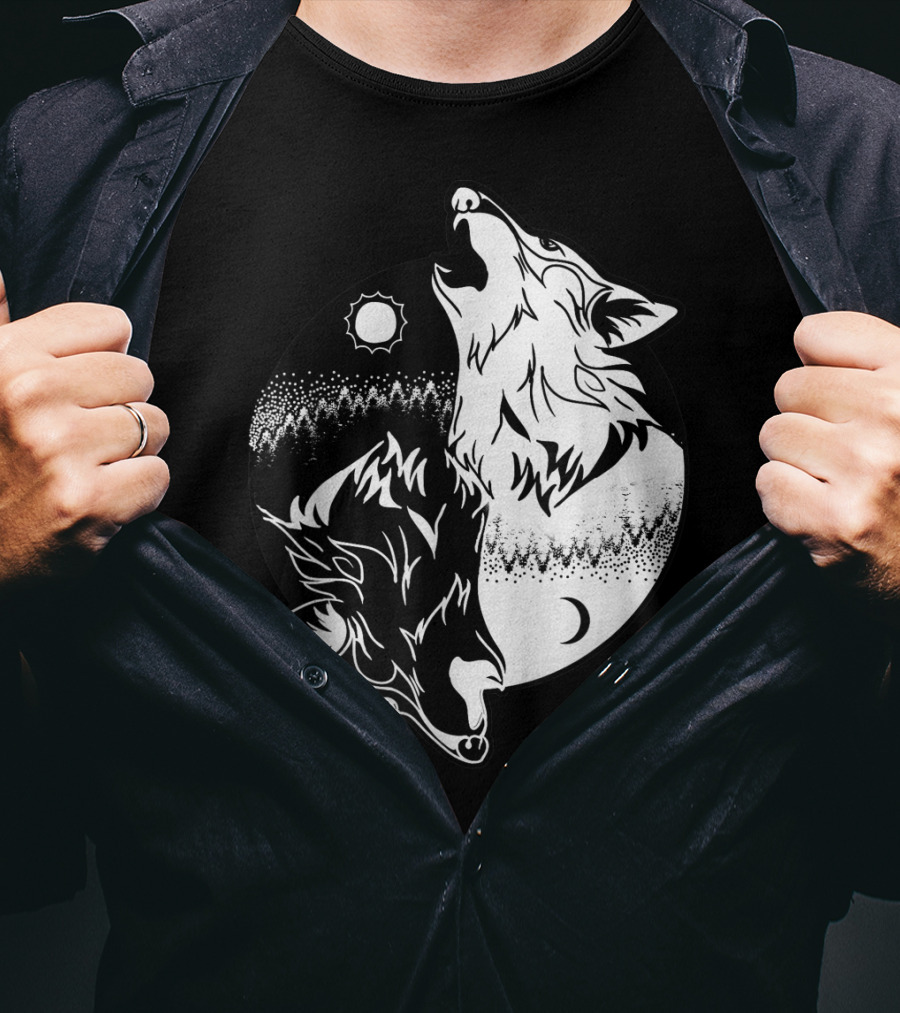 Yin Yang Skoll Tribal Wolf Sun Moon T-Shirt