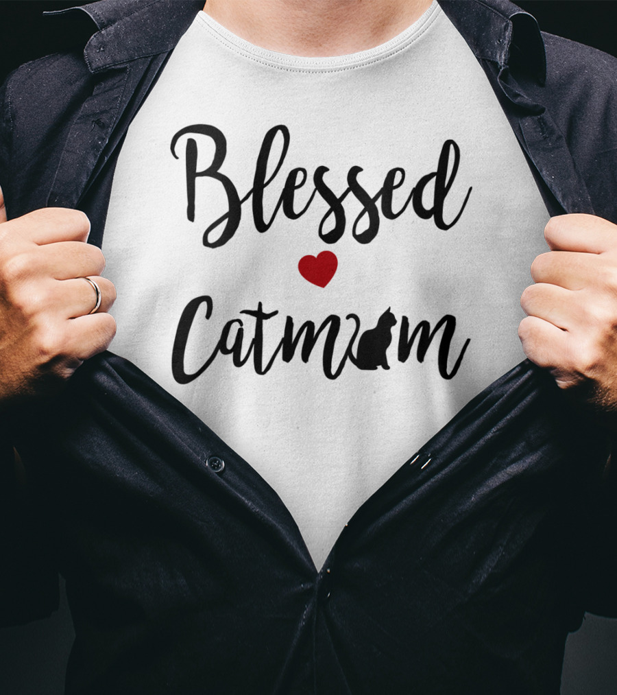Blessed Heart Cat Mom Cat Lover T-Shirt