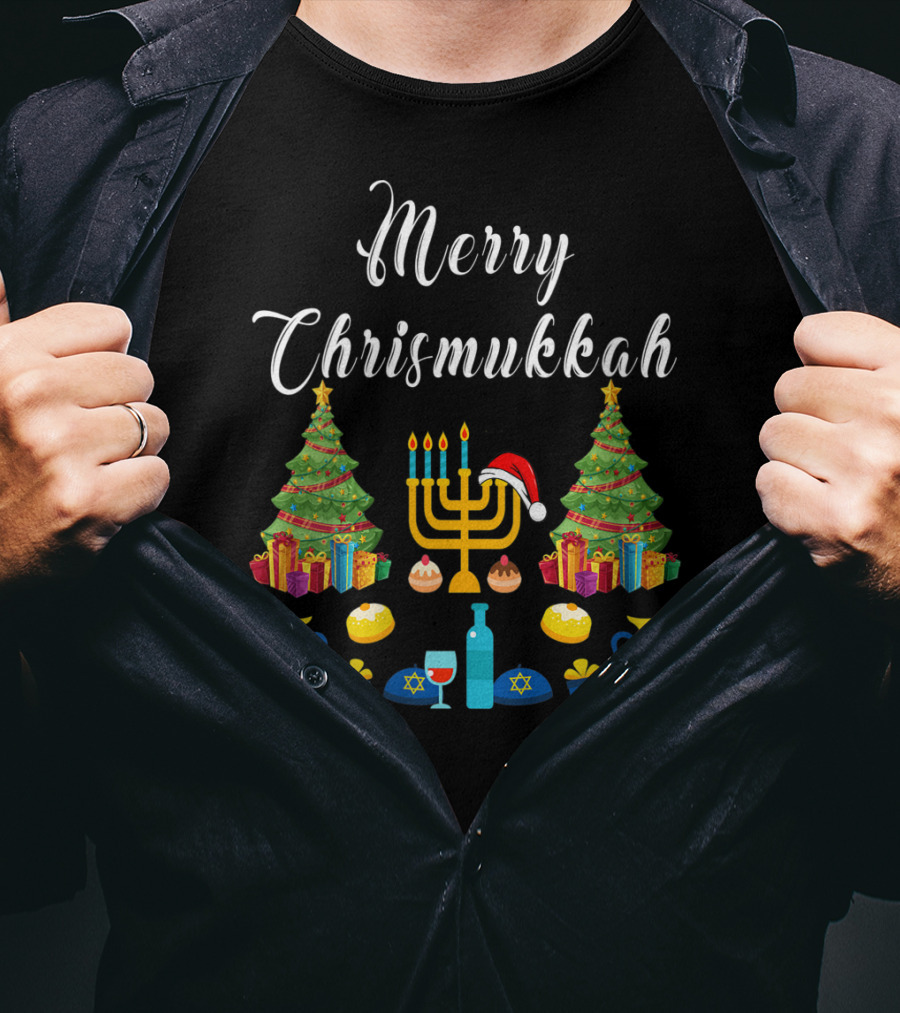 Merry Chrismukkah Christmas Ugly Hanukkah Menorah T-Shirt