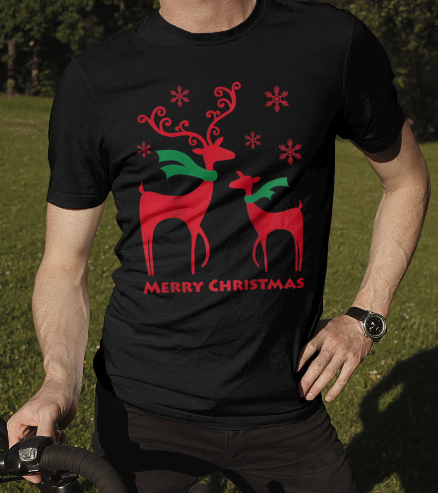 Merry Christmas Cute Mother And Daughter Christmas Deer T-Shirt