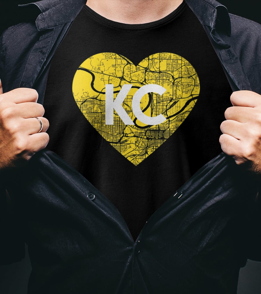 I Love Kansas City Football KC Heart Map T-Shirt