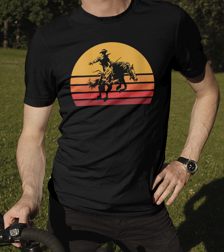 Retro Sunset Bronc Riding Vintage Bucking T-Shirt