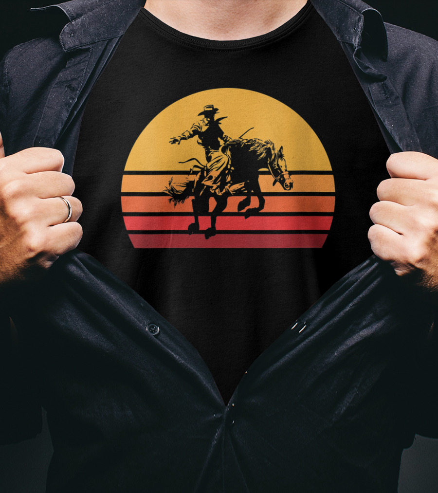 Retro Sunset Bronc Riding Vintage Bucking T-Shirt