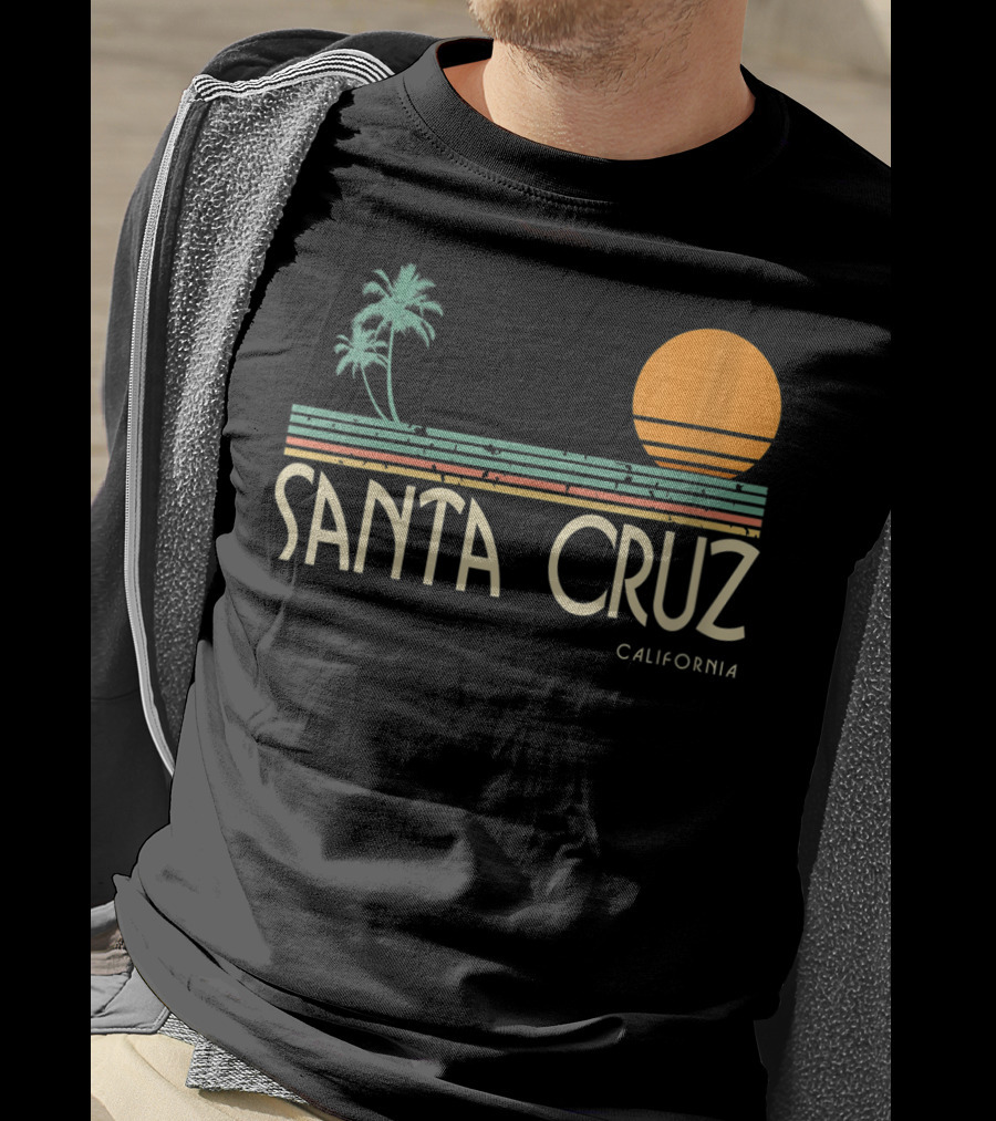 Santa Cruz California Retro Sunset With Palm Trees T-Shirt
