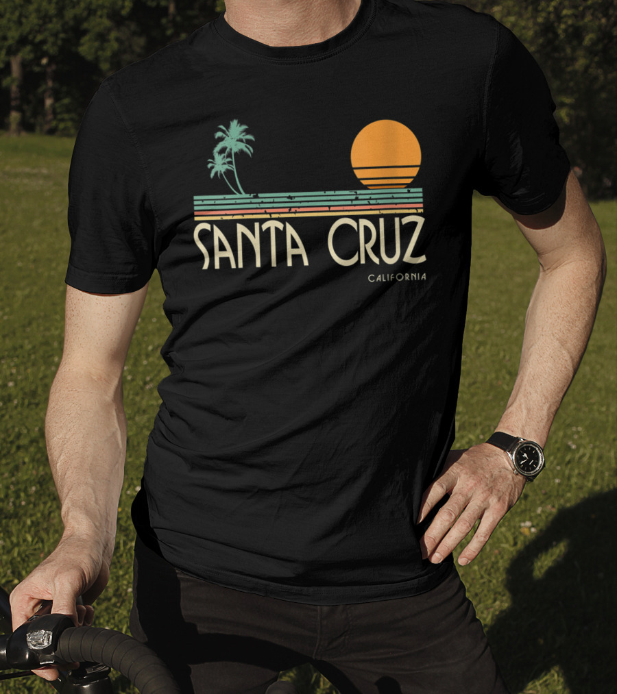 Santa Cruz California Retro Sunset With Palm Trees T-Shirt