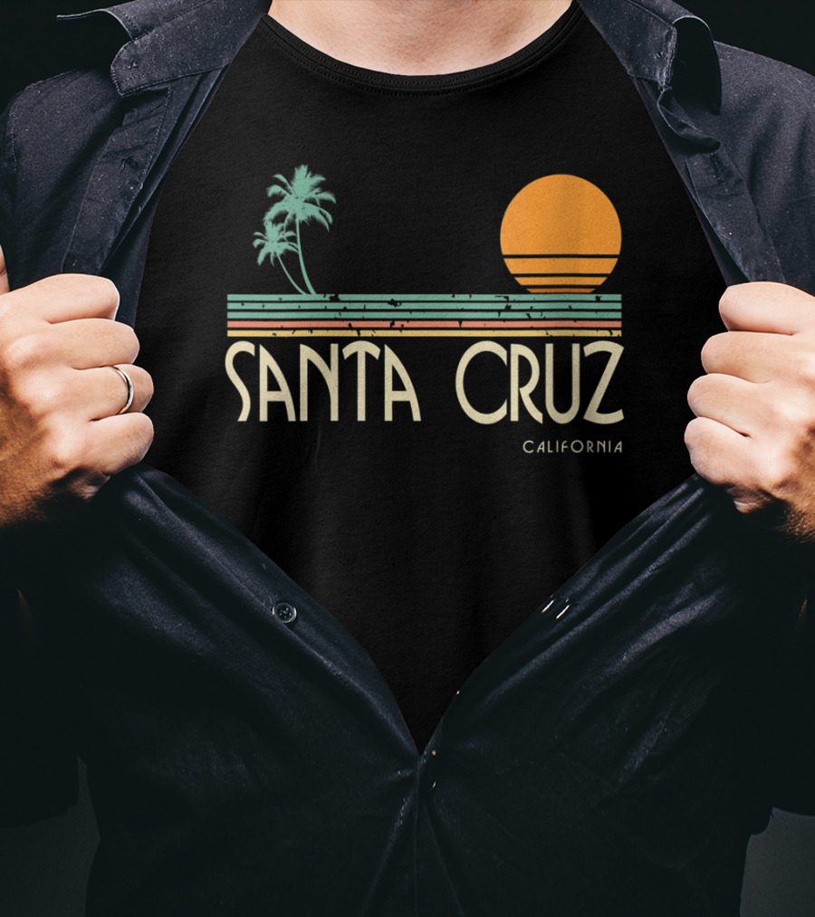 Santa Cruz California Retro Sunset With Palm Trees T-Shirt