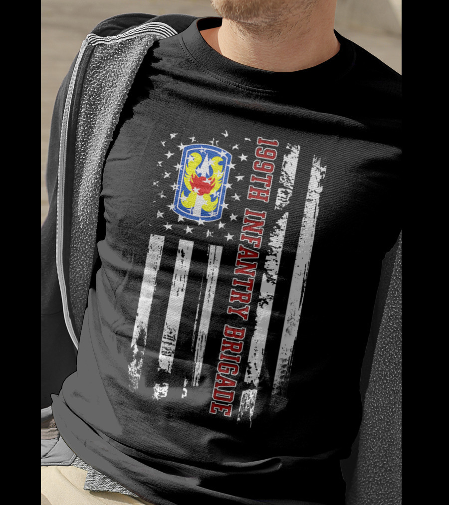 199th Infantry Brigade American Flag Vertical Distressed Stars And Stripes Emblem T-Shirt