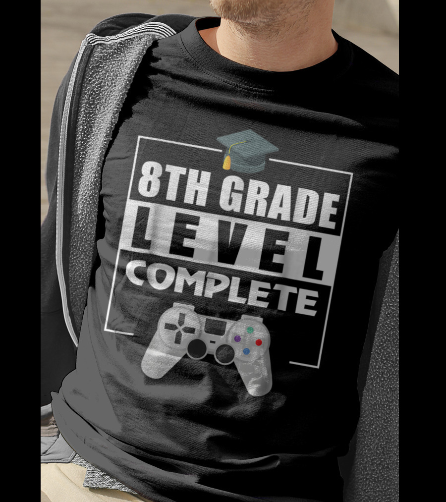 8th Grade Level Complete Video Gamer Graduation Controller Cap T-Shirt