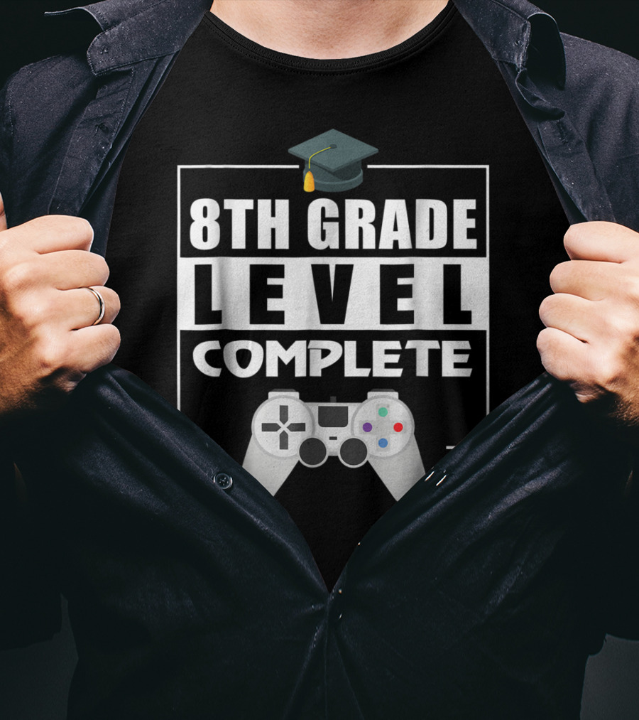 8th Grade Level Complete Video Gamer Graduation Controller Cap T-Shirt