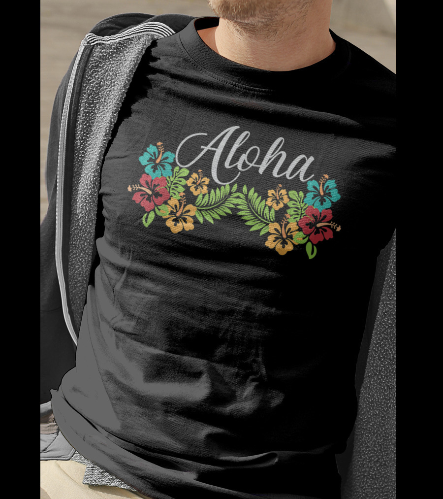 Aloha Hawaii Island Spirit With Tropical Hibiscus And Ferns T-Shirt