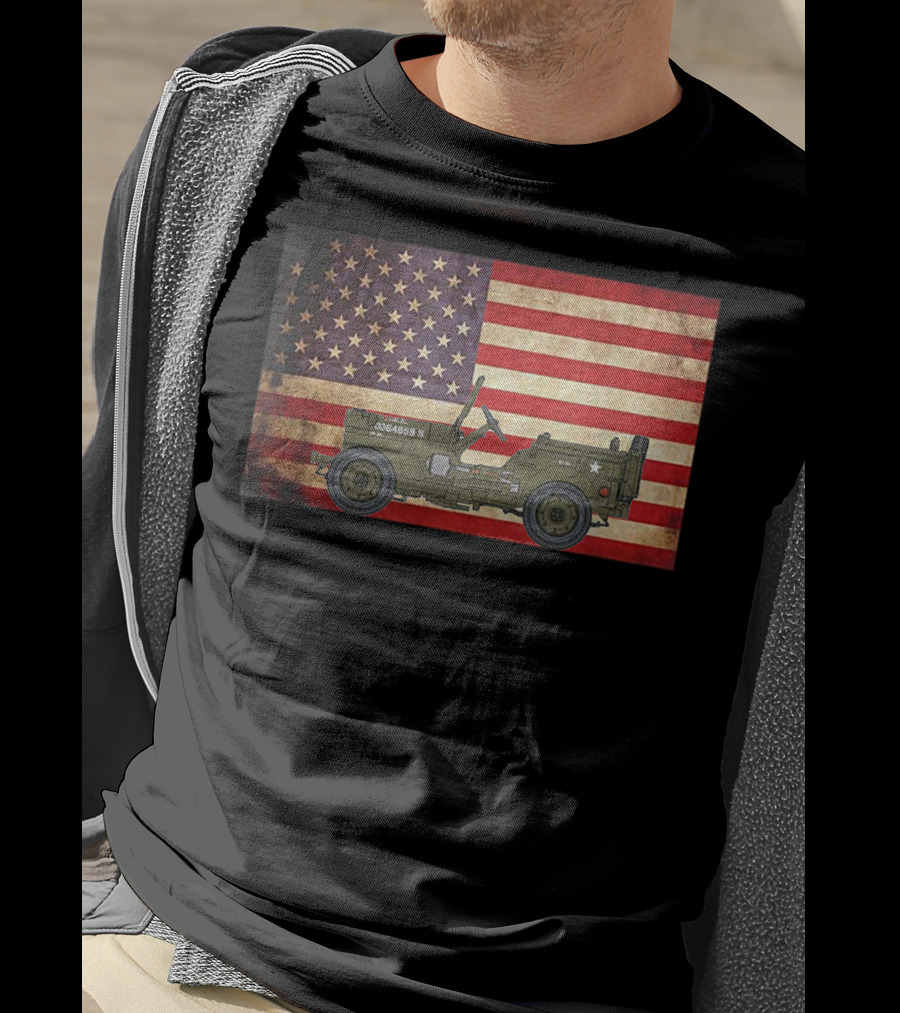 American USA Flag Willys Jeep WW2 Military Army Vehicle Stars And Stripes Vintage Retro Iconic T-Shirt