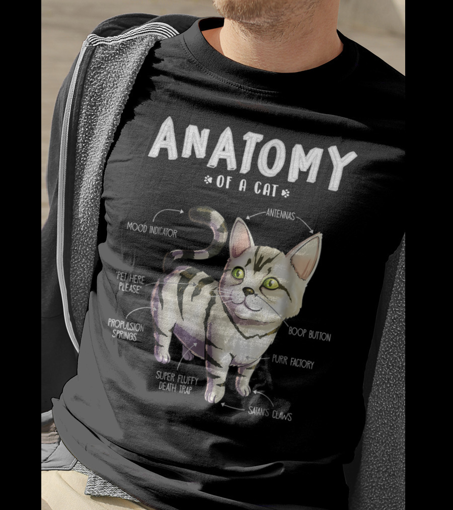 Anatomy Of A Cat Mood Indicator Antennas Super Fluffy Death Trap Boop Button Cute Funny Kitten Pet T-Shirt