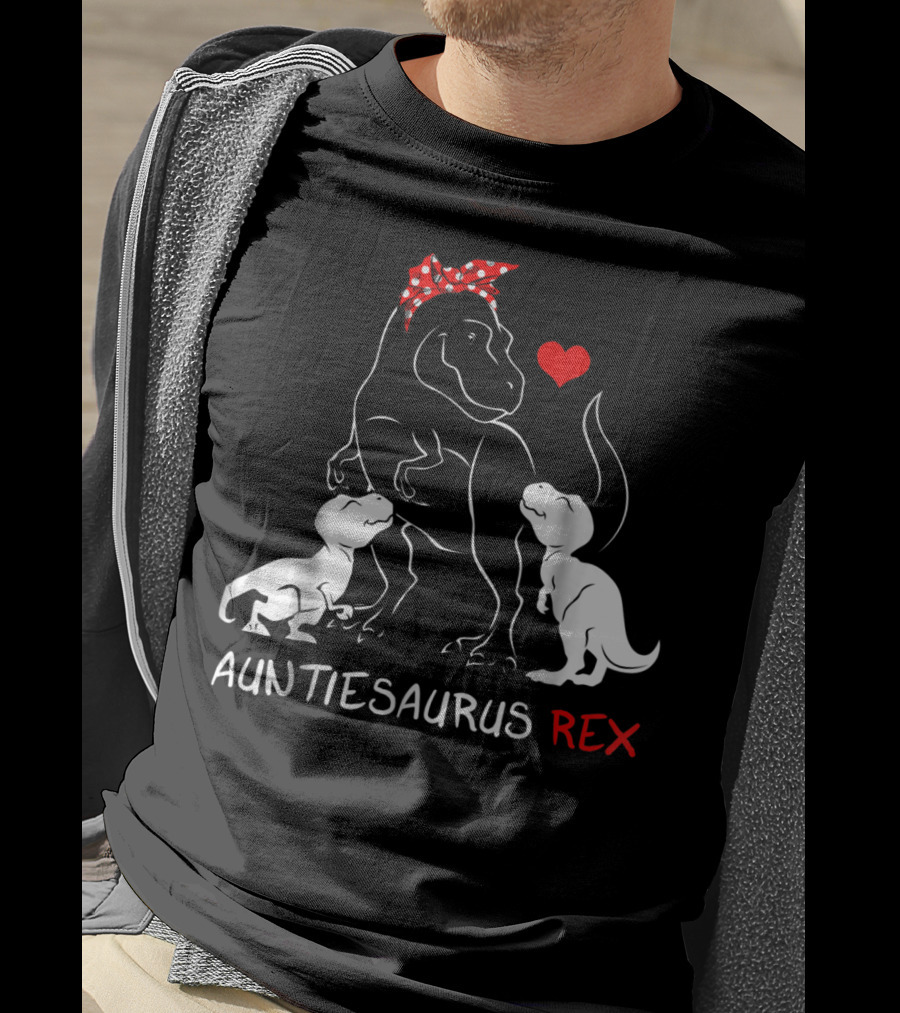 Auntiesaurus Rex Dinosaur With Heart And Red Bow T-Shirt