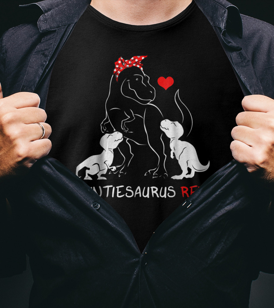Auntiesaurus Rex Dinosaur With Heart And Red Bow T-Shirt