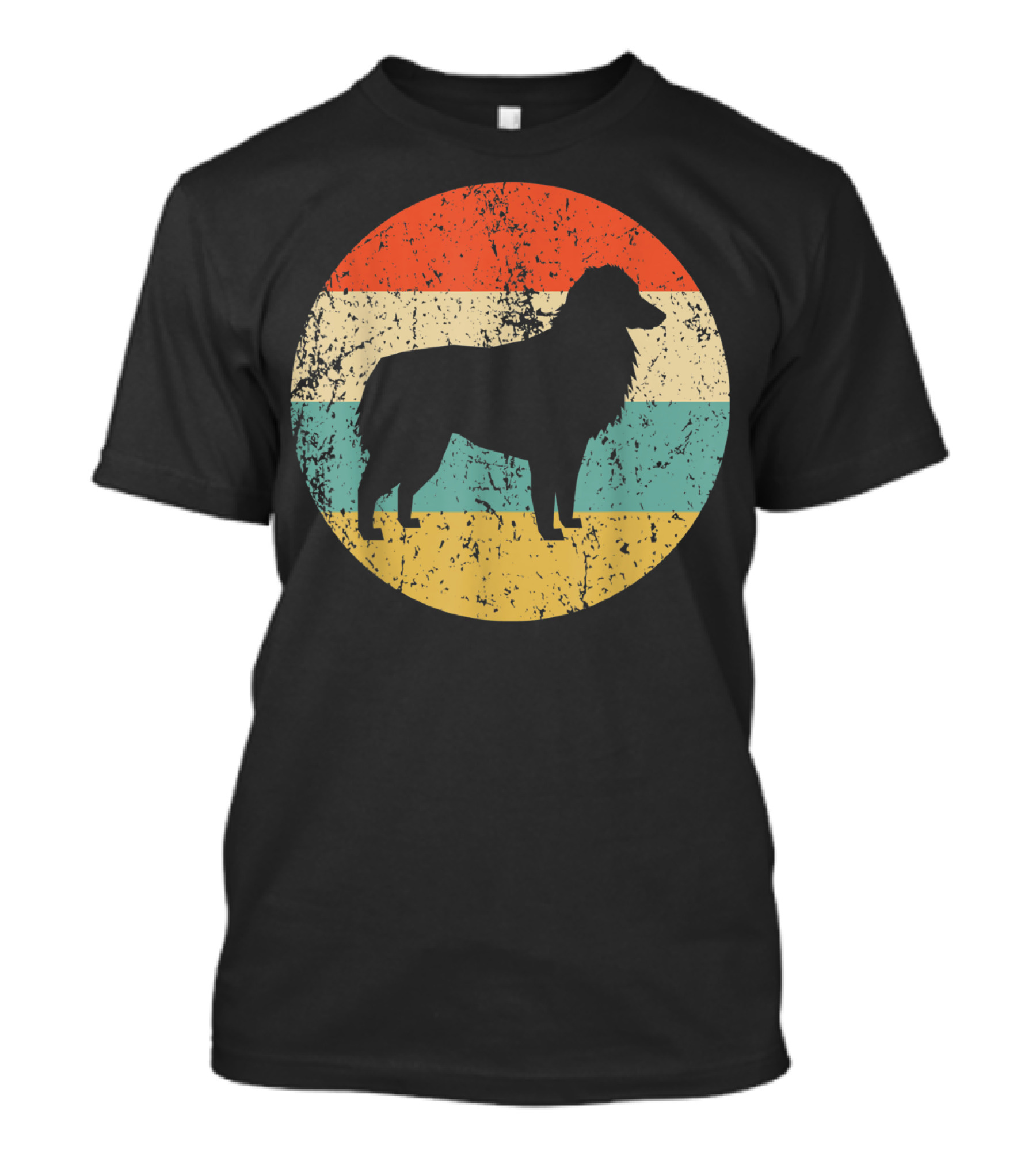 Australian Shepherd Silhouette Retro Circle Stripe T-Shirt