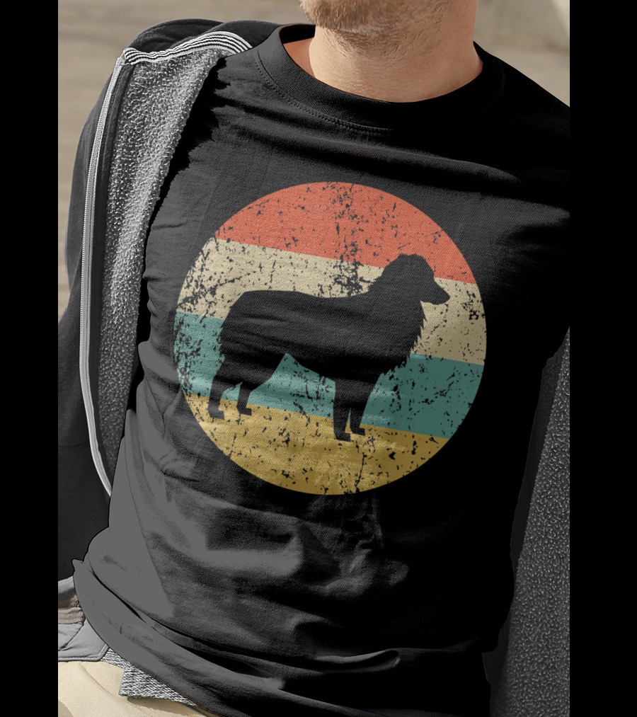 Australian Shepherd Silhouette Retro Circle Stripe T-Shirt