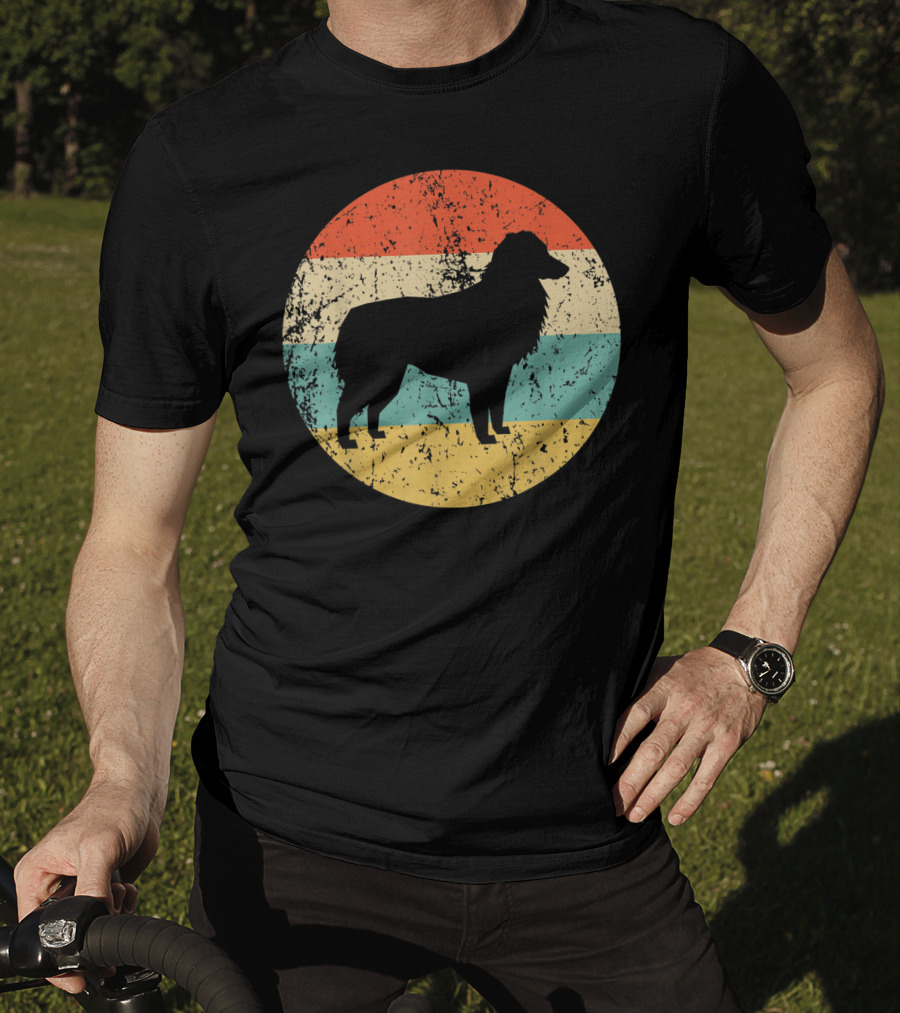 Australian Shepherd Silhouette Retro Circle Stripe T-Shirt