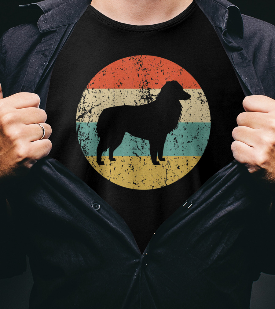 Australian Shepherd Silhouette Retro Circle Stripe T-Shirt