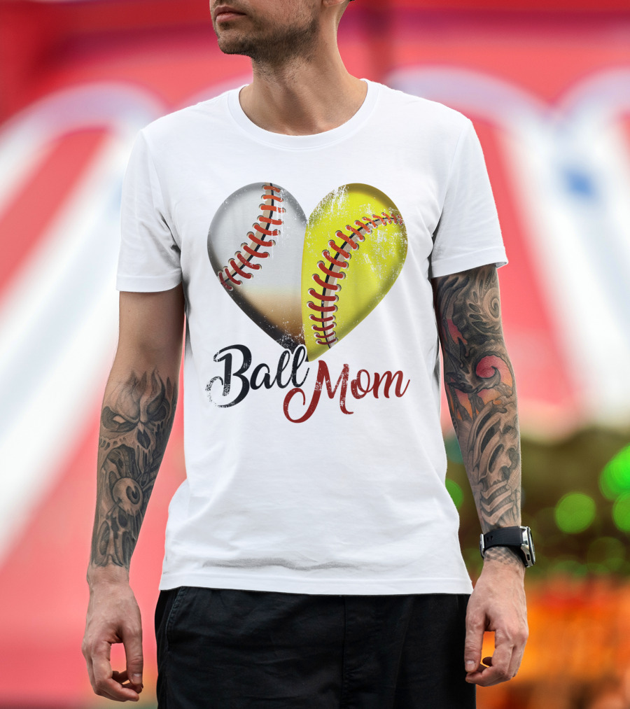 Ball Mom Heart Baseball Players Funny T-Shirt