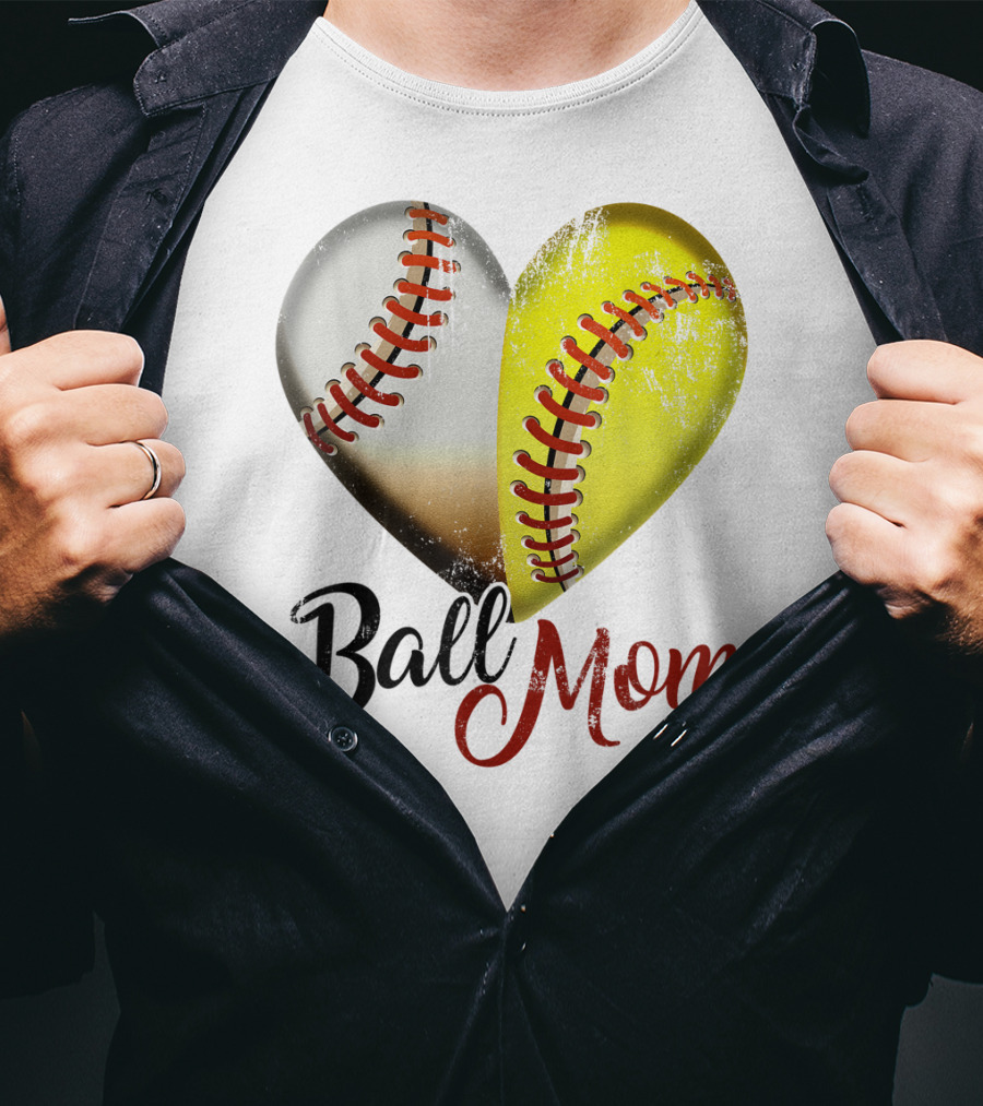 Ball Mom Heart Baseball Players Funny T-Shirt