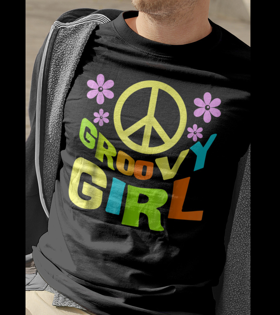 Groovy Girl 60s 70s Peace Sign Flower Power Costume Party Wear T-Shirt