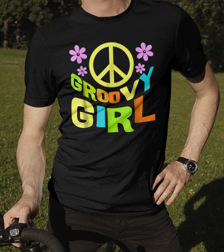 Groovy Girl 60s 70s Peace Sign Flower Power Costume Party Wear T-Shirt