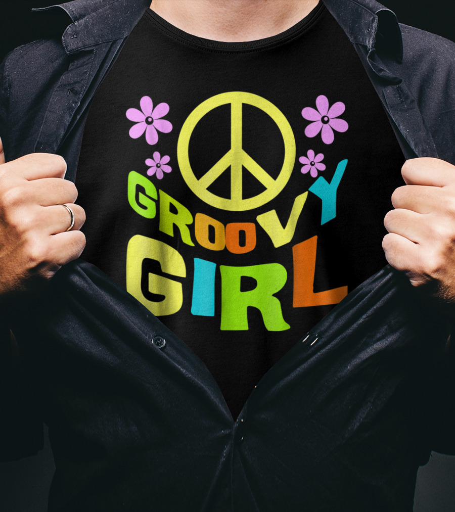 Groovy Girl 60s 70s Peace Sign Flower Power Costume Party Wear T-Shirt