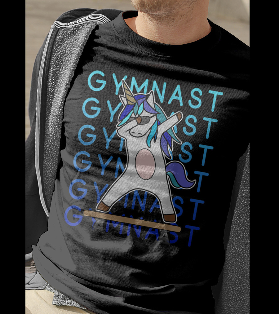 Gymnast Dabbing Unicorn With Blue Mane On Balance Beam For Girls Gymnastics T-Shirt