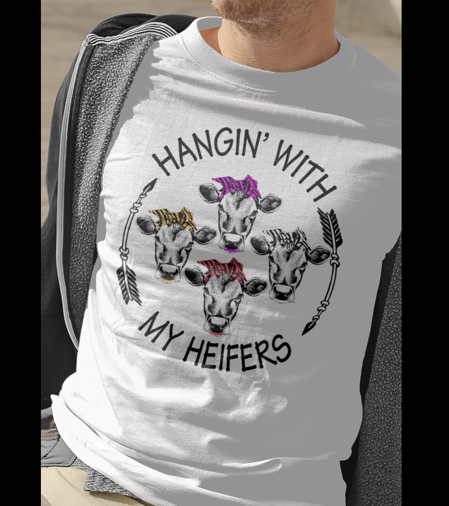 Hangin' With My Heifers Colorful Cow Bandanas Arrows T-Shirt