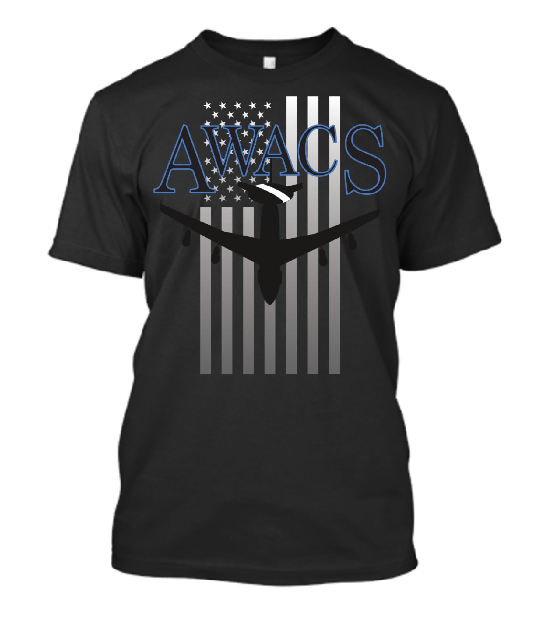 AWACS American Flag With Aircraft Over T-Shirt