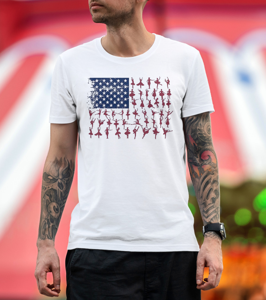Ballet Dancer Kids American Flag July T-Shirt
