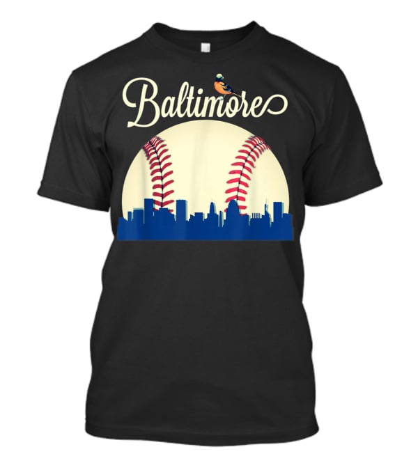 Baltimore Skyline With Baseball And Oriole Bird T-Shirt