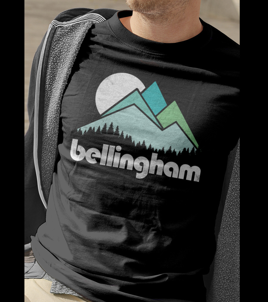 Bellingham Mountains Minimalist Design With Forest And Moon T-Shirt