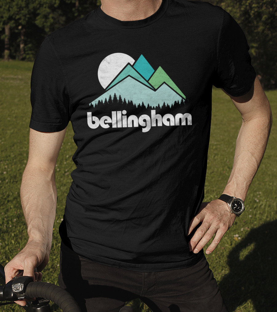 Bellingham Mountains Minimalist Design With Forest And Moon T-Shirt