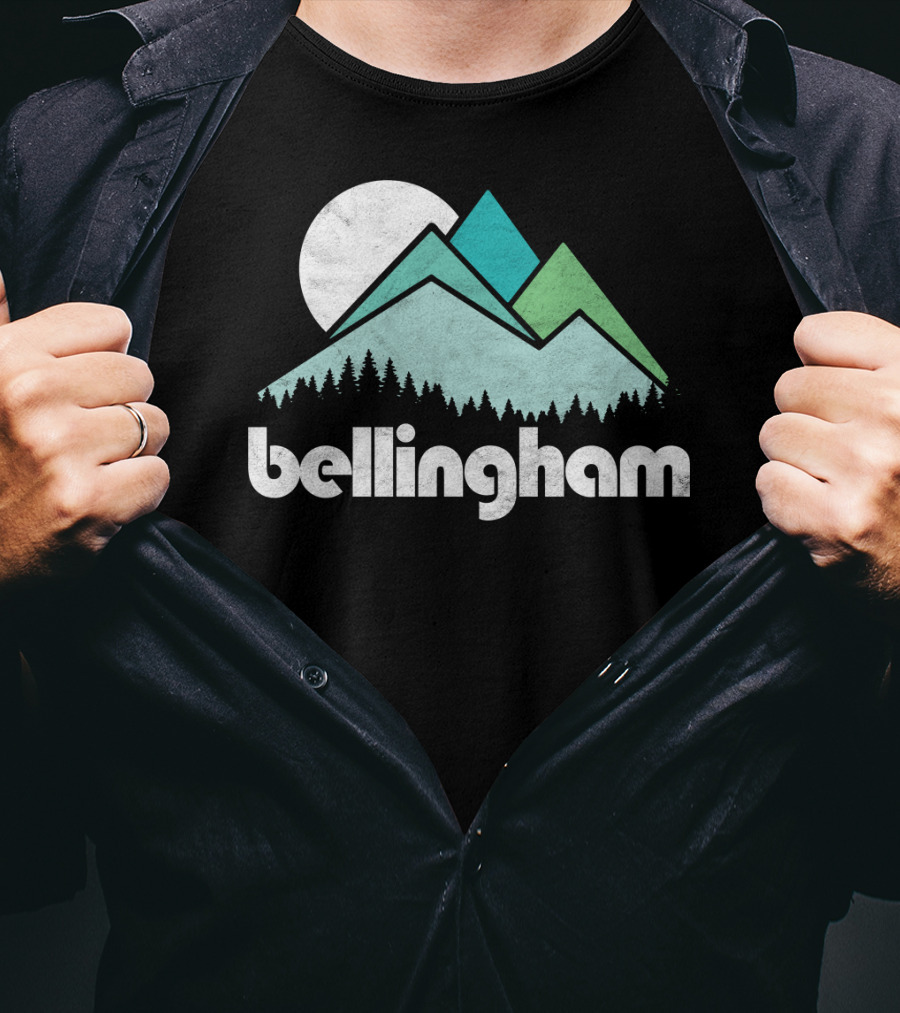 Bellingham Mountains Minimalist Design With Forest And Moon T-Shirt