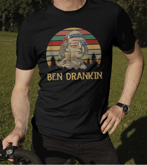 Ben Drankin Benjamin Franklin 4th Of July Americana Patriotic Sunset T-Shirt