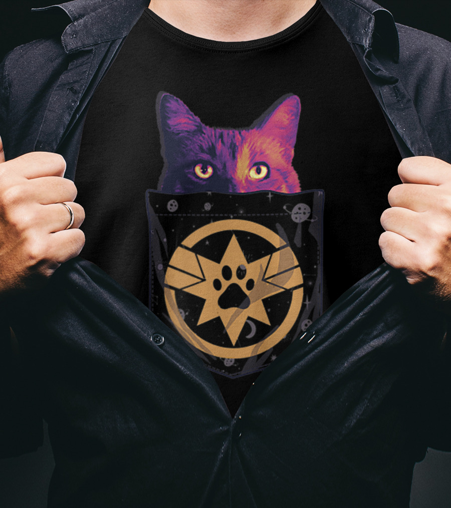 Captain Marvel Goose Paw Print Cosmic Pocket Cat T-Shirt