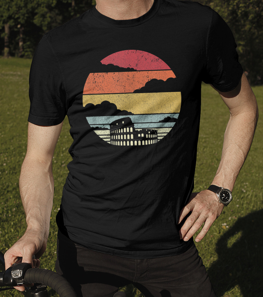 Colosseum Rome Italy Vintage Sunset Stripes T-Shirt
