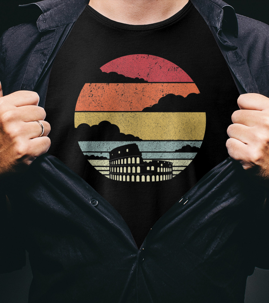 Colosseum Rome Italy Vintage Sunset Stripes T-Shirt