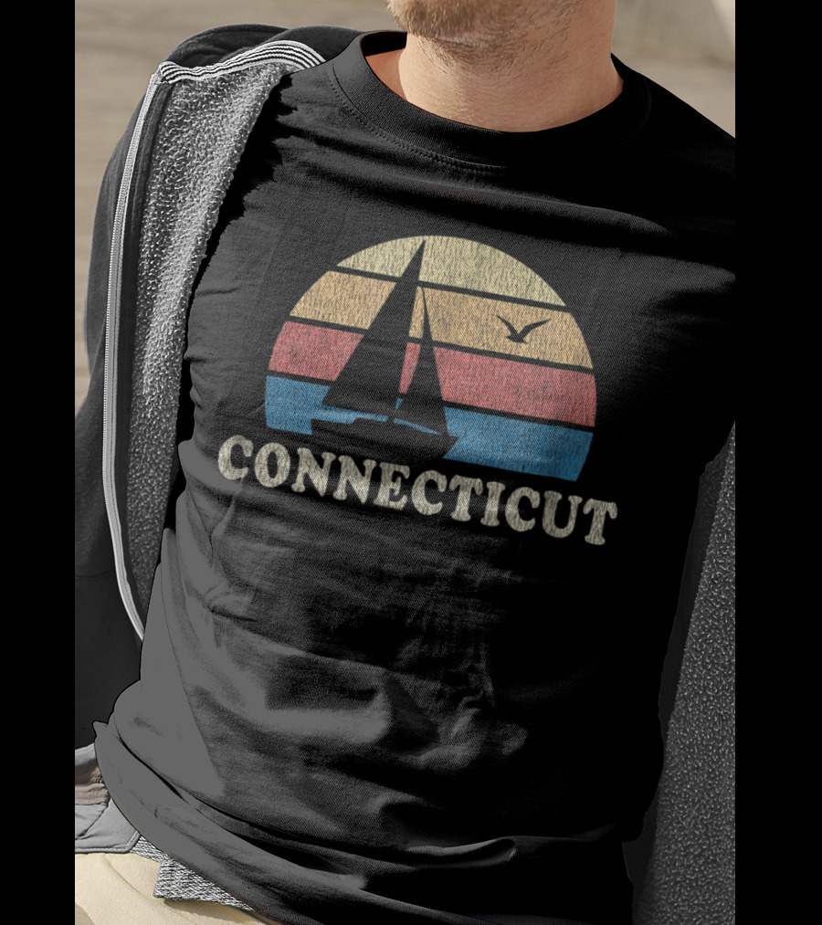 Connecticut 70s Vintage Sailboat Sunset Throwback T-Shirt