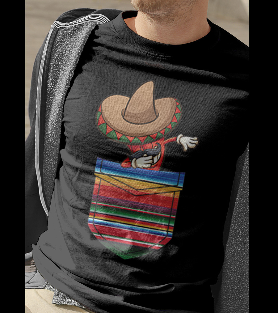 Dabbing Chilli Serape Pocket Mexican Fiesta Party T-Shirt