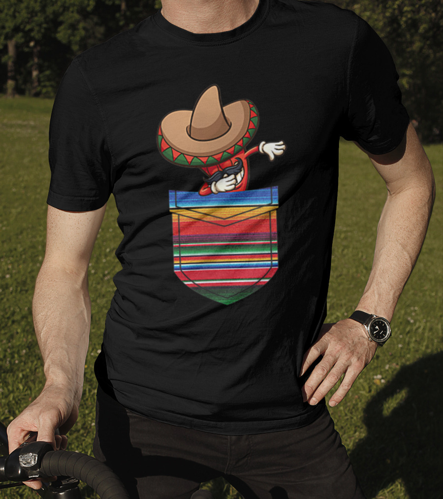 Dabbing Chilli Serape Pocket Mexican Fiesta Party T-Shirt